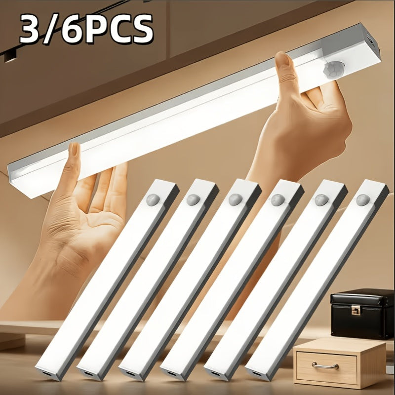 Motion Sensor Cabinet Lights USB Rechargeable Dimmable LED Indoor Lighting – 3 Adjustable Modes for Wardrobe, Kitchen, Bedroom & Office – 3 or 6 Pack
