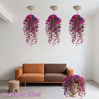 Morning Glory Artificial Hanging Flowers 3pcs with Persian Grass & Eucalyptus – UV-Resistant Faux Floral Bundle in Mix & Fuchsia, Outdoor Home Office Garden Decor, Mother’s Day & Thanksgiving Gift