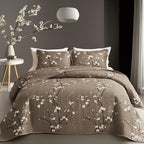 Plum Blossom Quilt Set 2 3 Piece - Soft Breathable Hypoallergenic Quilted Bedspread with Pillowcases Twin Full Queen King Machine Washable
