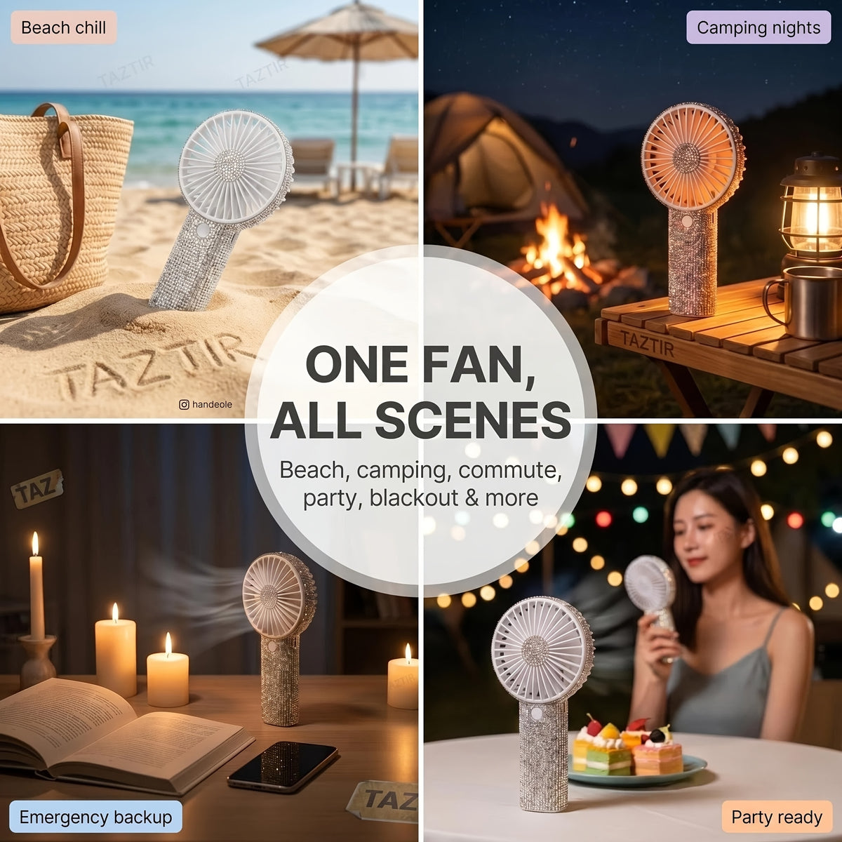 Rhinestone Handheld Fan Crystal Diamond Bling Mini Personal Fan USB Rechargeable 3-Speed for Women Girls Wedding Travel Outdoor Office