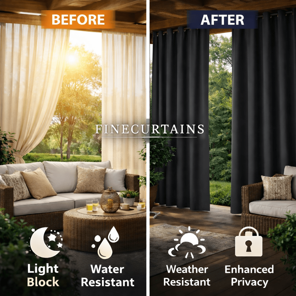 Outdoor Semi-Blackout Curtains Waterproof Grommet Top 4 Panels, Weather-Resistant Privacy Panels for Patio Pergola Gazebo Porch, 9 Colors 6 Sizes