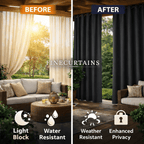 Outdoor Semi-Blackout Curtains Waterproof Grommet Top 4 Panels, Weather-Resistant Privacy Panels for Patio Pergola Gazebo Porch, 9 Colors 6 Sizes