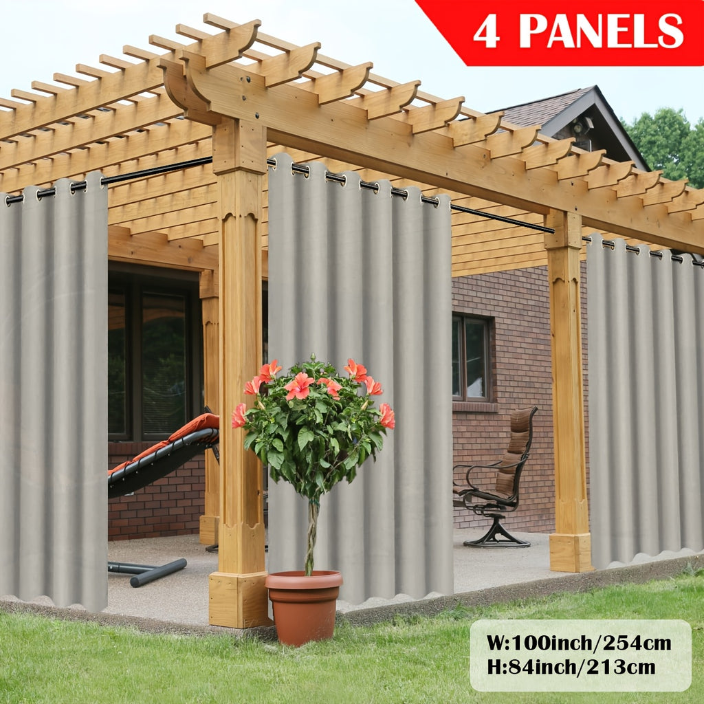 Outdoor Curtain Panels for Patio Gazebo Porch – Weather-Resistant, Light-Filtering Sun Block Privacy Drapes, 4 Panels, Multiple Sizes & Colors