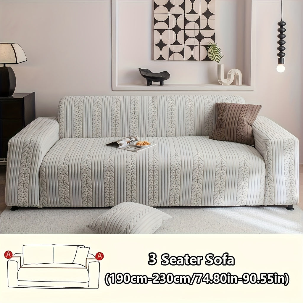 Striped Sofa Cover Washable Stretchy Slip-Resistant Zigzag Textured Couch Slipcover – Fits 1 to 4 Seaters, Scratch Protection, Classic Durable Design for Living Room Furniture