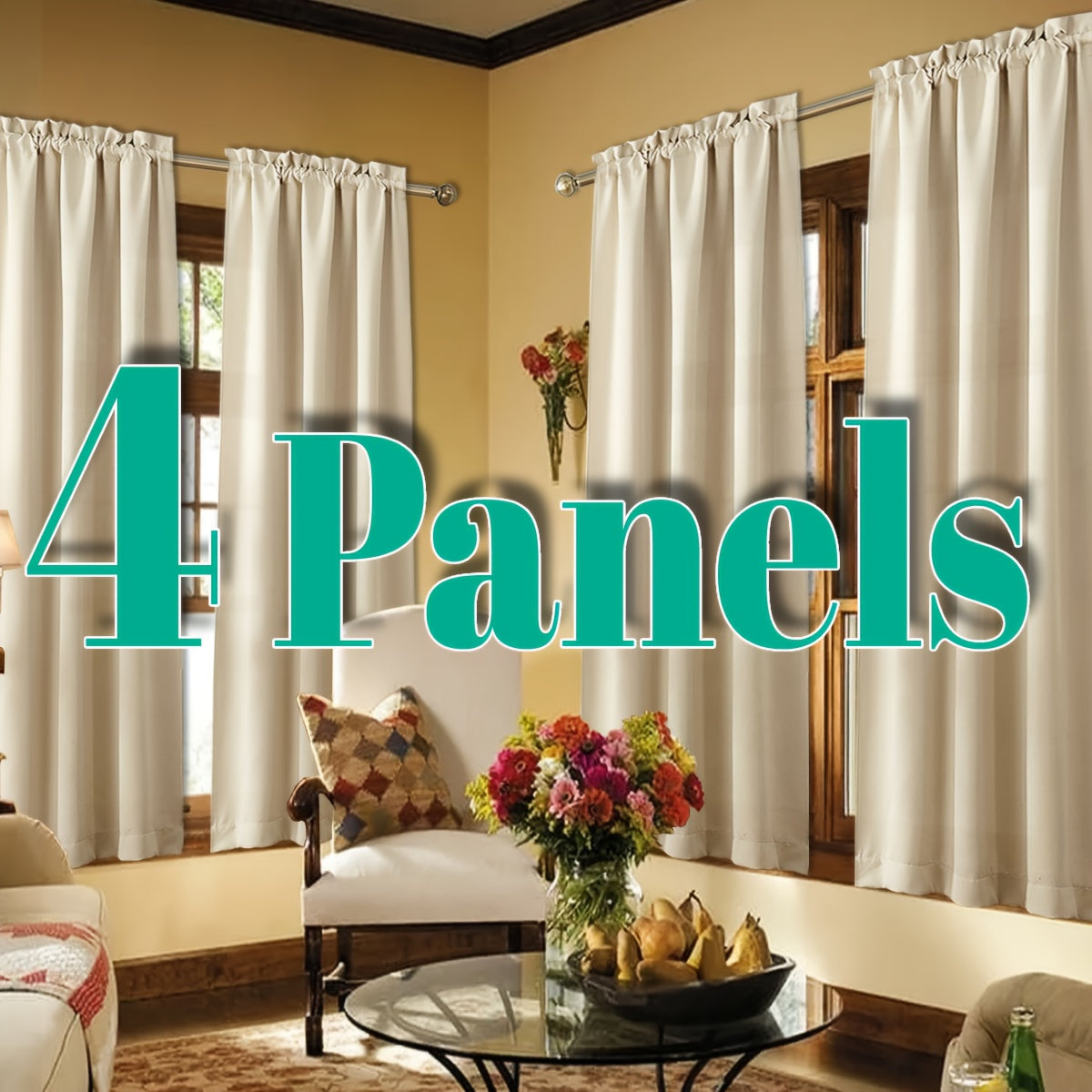 Light Filtering Curtains 4 Panels Solid Color Rod Pocket – Soft Brushed Sheer Window Drapes for Living Room Bedroom Office, 8 Sizes 10 Colors
