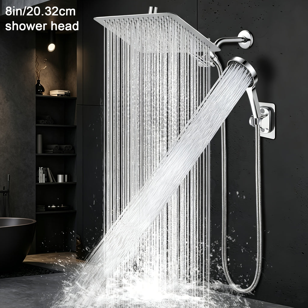 High Pressure Rainfall Handheld Shower Head Combo with 11-Inch Extension Arm 9 Spray Settings Anti-Leak Height Angle Adjustable Chrome Matte Black