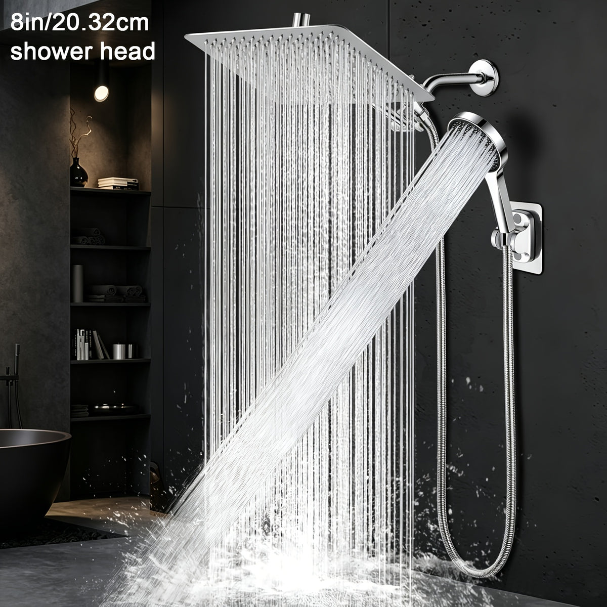 High Pressure Rainfall Handheld Shower Head Combo with 11-Inch Extension Arm 9 Spray Settings Anti-Leak Height Angle Adjustable Chrome Matte Black
