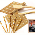 Sushi Making Kit for Beginners with Bamboo Rolling Mats, Sushi Bazooka, Onigiri Mold, Rice Paddle & Chopsticks - Complete DIY Sushi Roll Maker Set, Fun Kitchen Gift