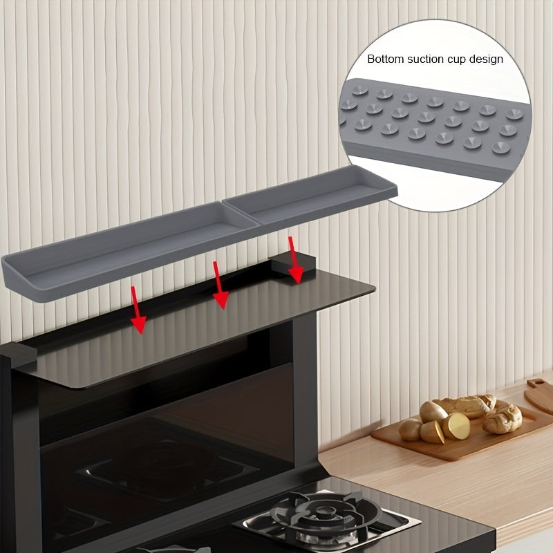 Silicone Stove Organizer 30-Inch with Ultra-Strong Suction Base – Space-Saving Kitchen Storage Rack for Spices, Utensils & Tools | Heat-Resistant, Dishwasher-Safe for Gas & Electric Stoves, RV, Small Kitchens