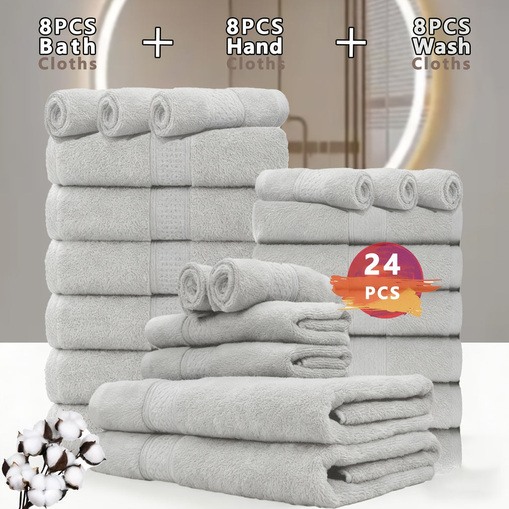 100% Cotton Bath Towel Set 12 & 24 Piece – 450 GSM Soft Absorbent Towels with Bath Towels, Hand Towels & Washcloths | Spa Quality for Home, Travel & Gifts
