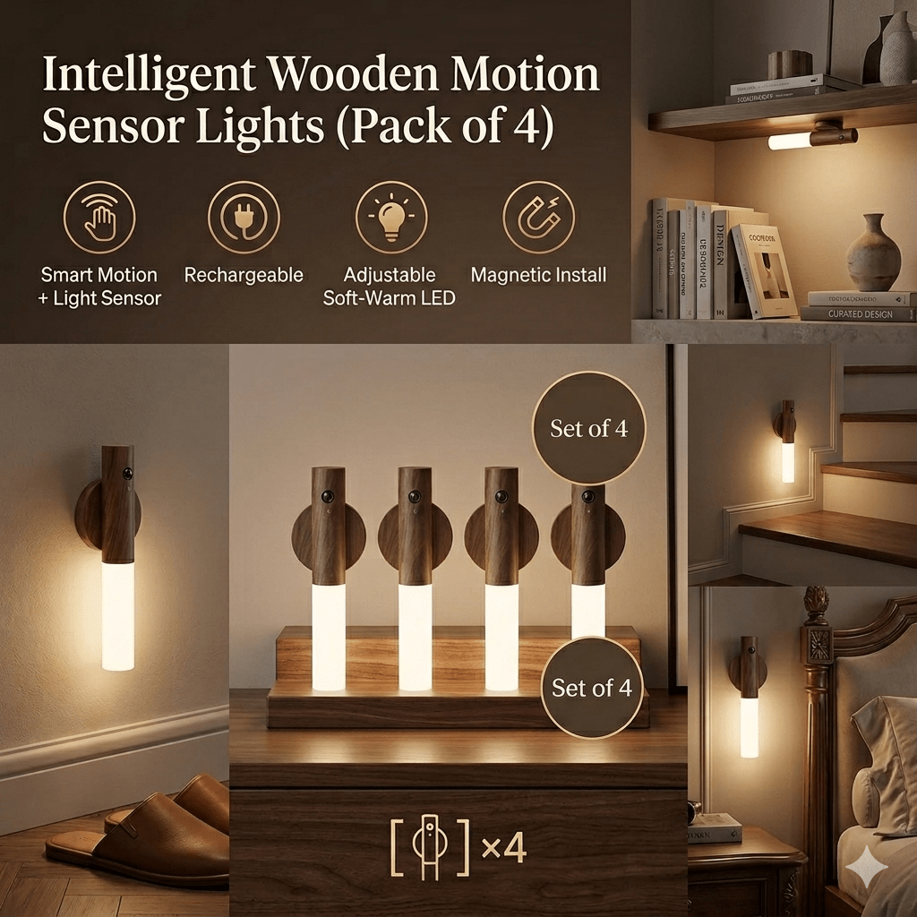 Motion Sensor Night Light 4 Pack Rechargeable Magnetic LED Wall Light for Bedroom Hallway Stairs Closet Picture Lighting