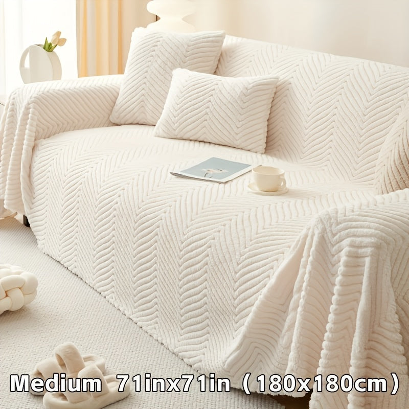 Plush Thickened Non-Slip Sofa Cover & Throw Blanket, Pet-Friendly Sofa Cushion Protector for Living Room, Bedroom & Office, 4 Sizes from 71x71 to 71x134 Inch, White Khaki Grey