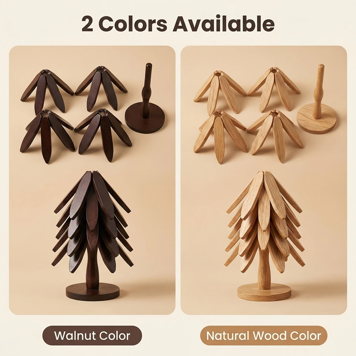 Tree Shaped Trivet Set Foldable Wooden Hot Pot Holder - Decorative Heat Resistant Trivet Mats for Kitchen Counter and Dining Table, Space Saving Stackable Leaf Trivet Set