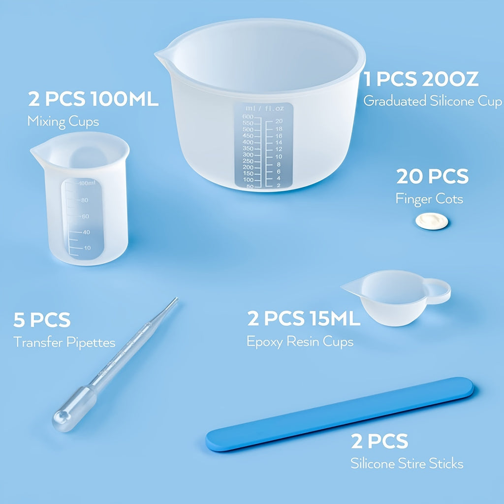 Silicone Resin Measuring Cup Kit for DIY Epoxy Resin Art, Slime Making & Candle Crafting – Non-Stick Food-Grade Silicone with Precise Measurement Markings