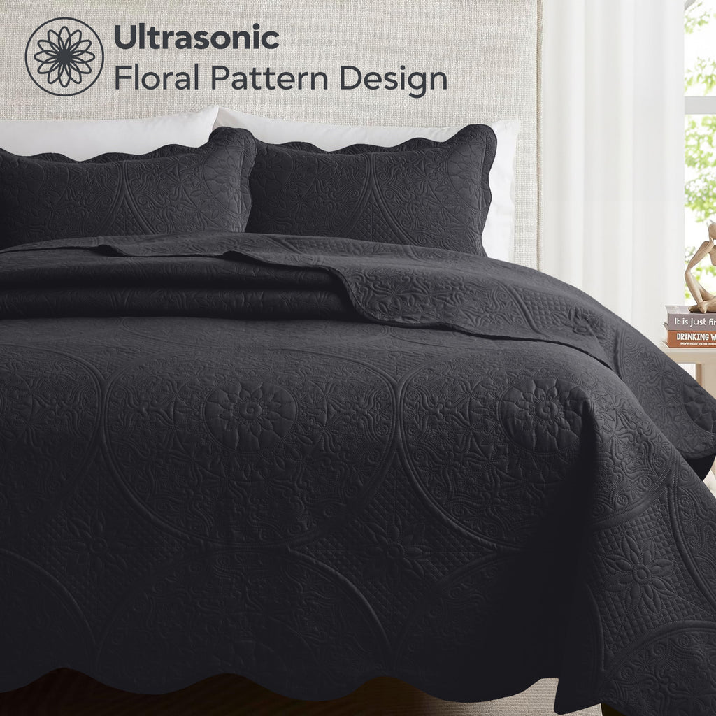 Luxury Quilted Bedspread Set 3 Piece Floral Coverlet with Pillow Shams Breathable Lightweight All Season - Twin Queen King California King 16 Colors