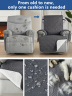 Quilted Recliner Cover with Side Pocket Anti-Slip Elastic Band Pet Furniture Protector – Easy to Install Sofa Recliner Slipcover for Living Room, All-Season Home Decor