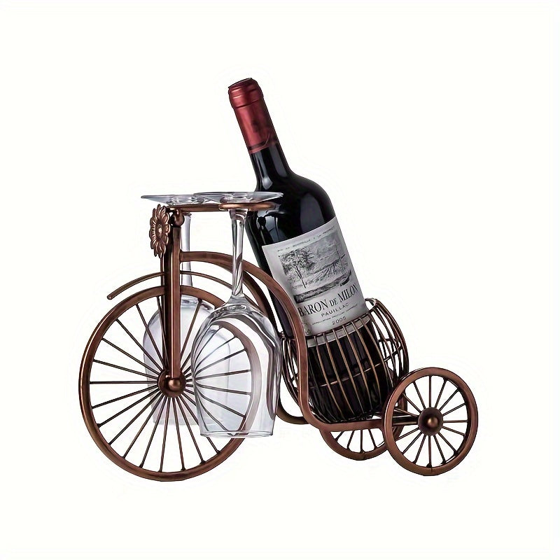 Vintage Bicycle Wine Rack Holder with Glass Storage – Iron Tabletop Wine Bottle Stand for Home Decor Parties & Gifts