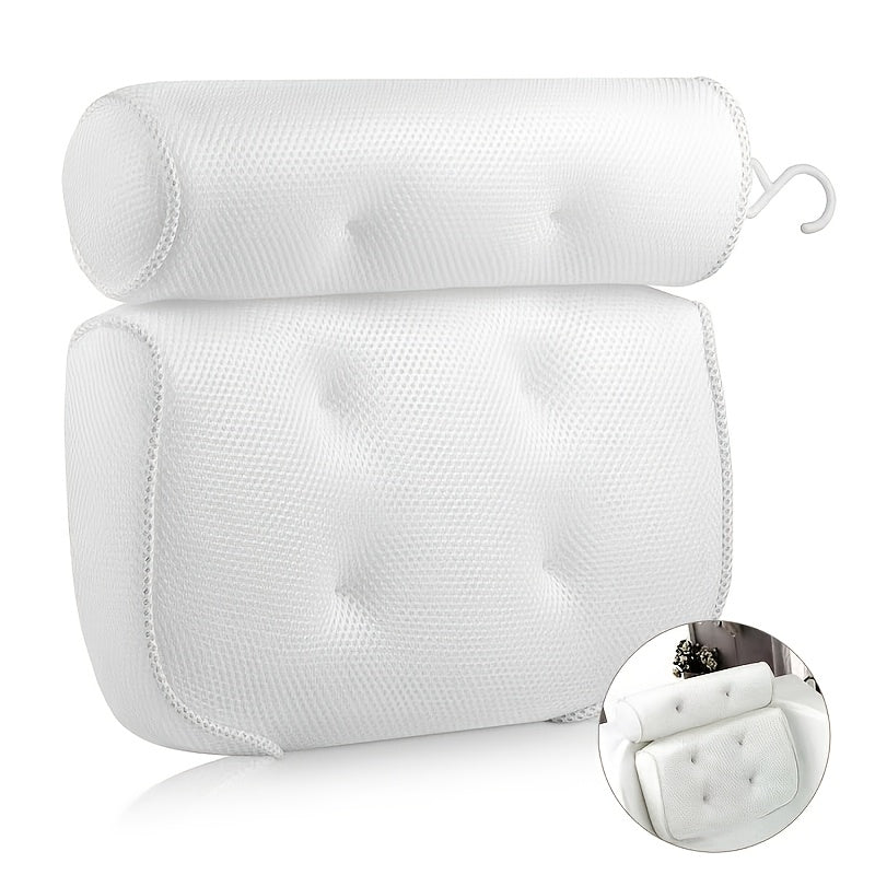 4D Grid Bath Pillow with Neck and Back Support - Bathtub Pillow with 6 Suction Cups, Quick-Drying Machine-Washable Spa Bathtub Cushion, Relaxation Gift for Women and Men