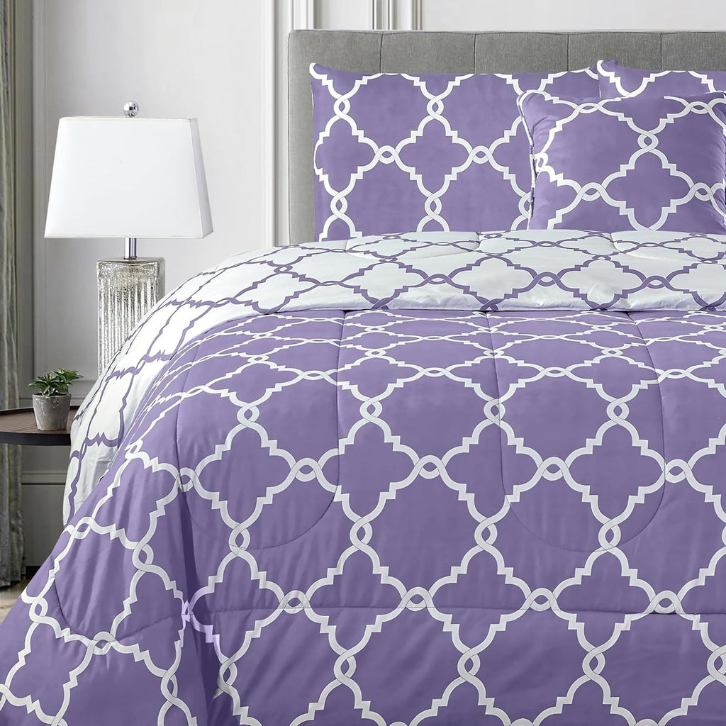 5-Piece Comforter Set – Reversible Quilted Down Alternative Bedding Set with Pillow Shams, Bed Skirt & Cushion | All Season | Twin, Queen, King