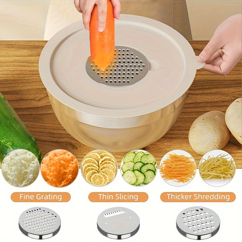 26-Piece Stainless Steel Mixing Bowl Set with Airtight Lids & 3 Grater Attachments - Non-Slip Bottoms | 6 Sizes: 1–7 QT