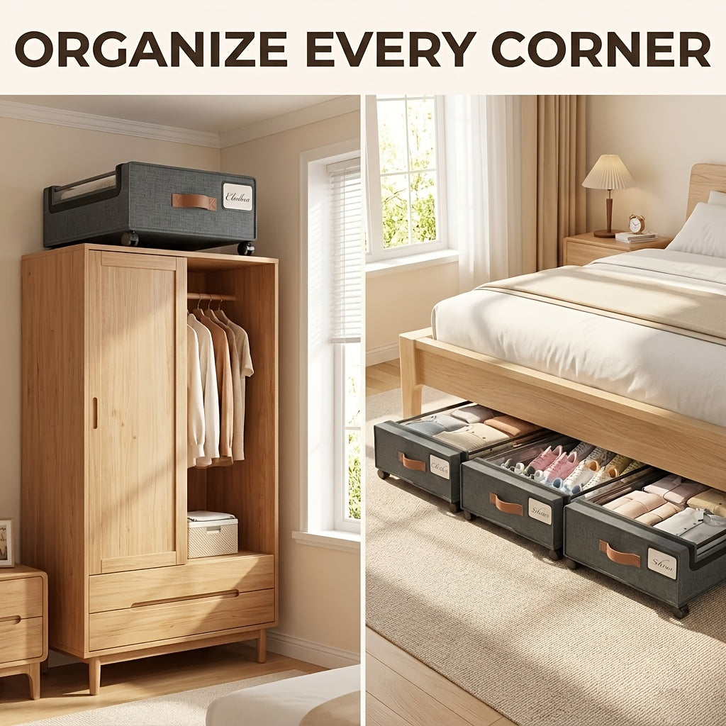 Wheeled Under-Bed Storage Box | Metal Rolling Drawer Organizer for Clothes, Shoes, Blankets & Bedding – Black & Gray, 1PC or 2PC Set