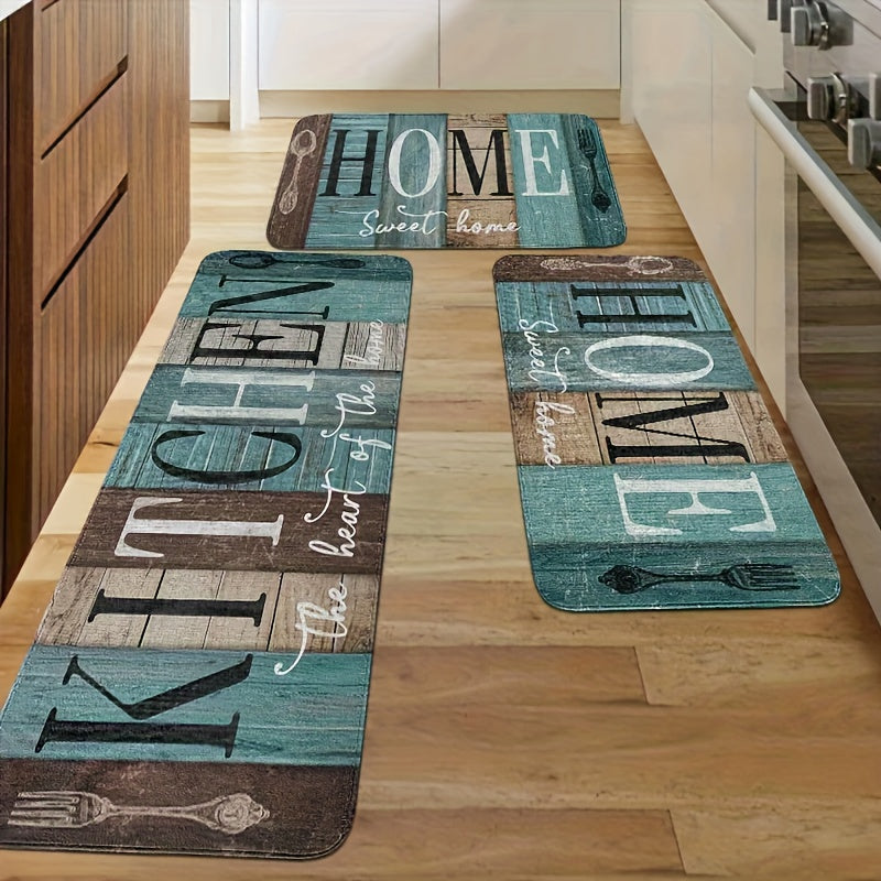 Kitchen Floor Mat Set 2 Piece Patchwork Anti-Fatigue Rug – Diatomite Non-Slip Rubber Backing Water Absorbent Machine Washable for Kitchen Bathroom Entryway