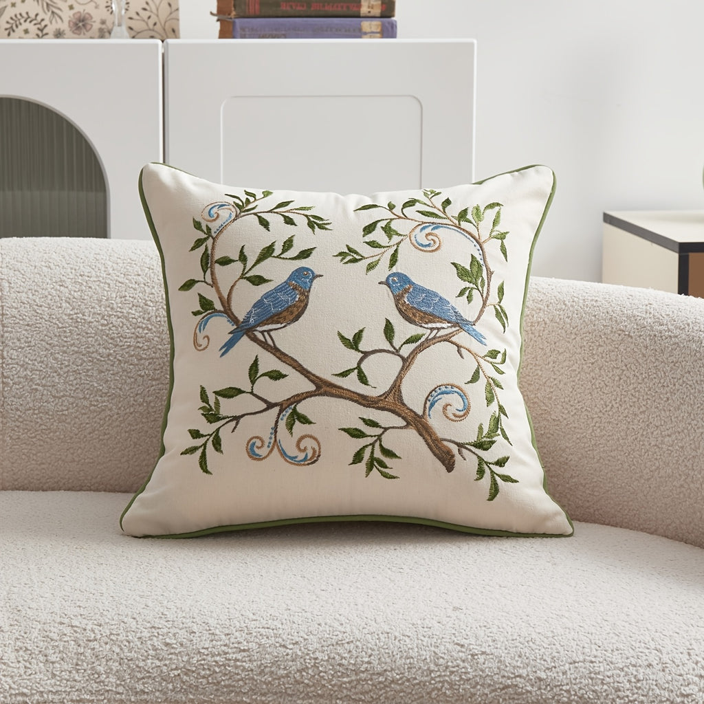 3D Embroidered Floral Bird Pillowcase – Colorful Spring Summer Decorative Cushion Cover for Sofa, Bedroom & Living Room, 2 Size Options, 1pc
