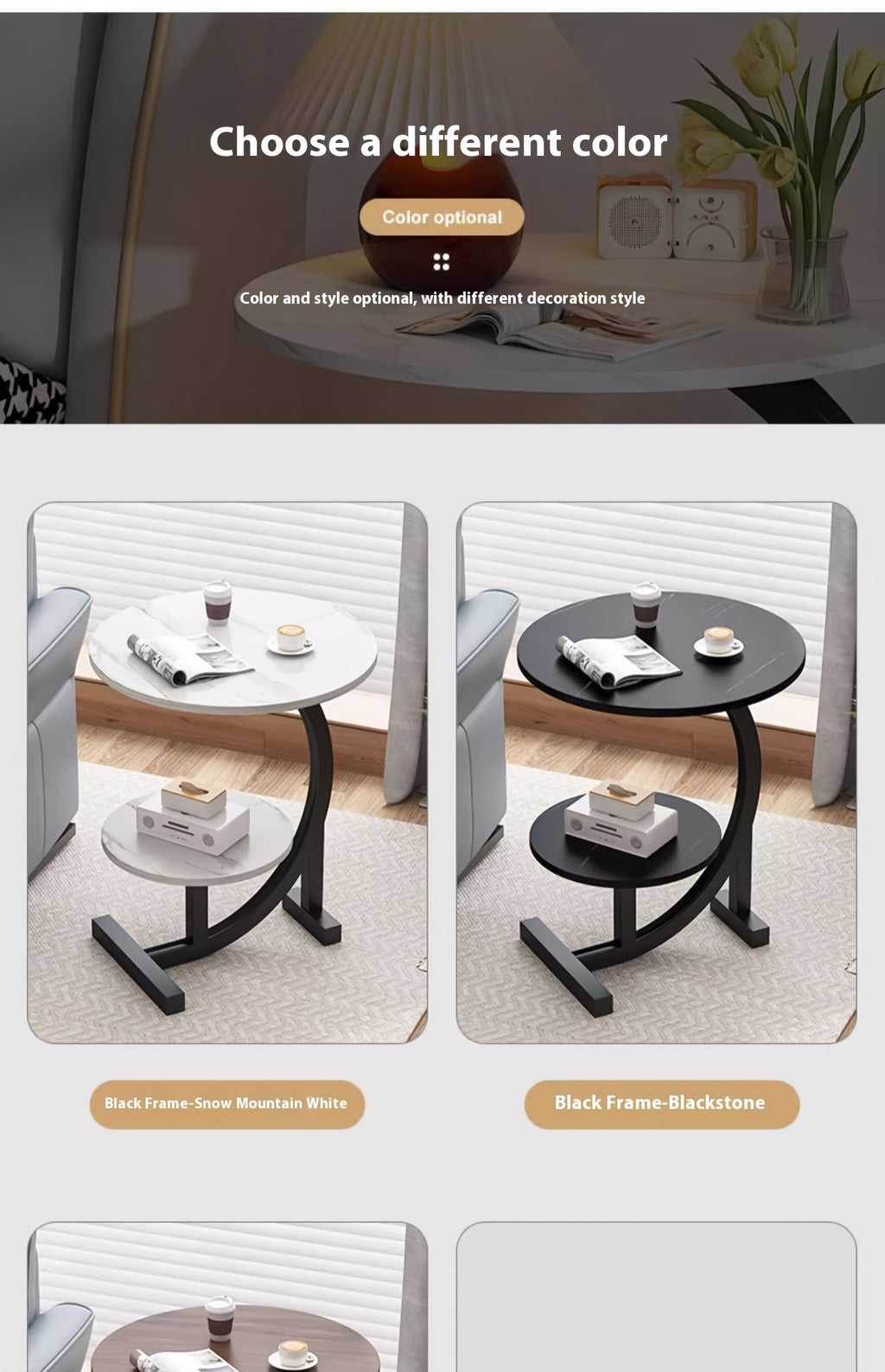 Solid Wood Round Coffee Table – Modern Double-Layer Sofa Side Table for Living Room Bedroom Balcony, Lightweight Luxury Design, White & Black