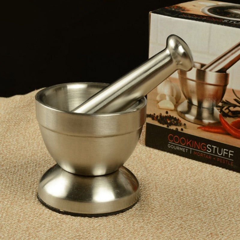 Stainless Steel Mortar and Pestle Set with Manual Spice Grinder - Heavy Duty 304 Stainless Pounding Pot for Grinding Herbs, Garlic, Pepper & Spices, Kitchen Cooking Tool