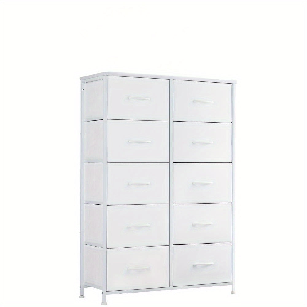 10-Drawer Fabric Storage Cabinet with Hardwood Tabletop | Dresser Organizer for Clothing Bags & Accessories | Black White Rust Gray