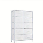 10-Drawer Fabric Storage Cabinet with Hardwood Tabletop | Dresser Organizer for Clothing Bags & Accessories | Black White Rust Gray