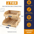 Bamboo Fruit Basket Stand 2 3 Tier Kitchen Countertop Organizer Produce Vegetable Bread Storage with Banana Hook Non-Slip Pads Easy Assembly