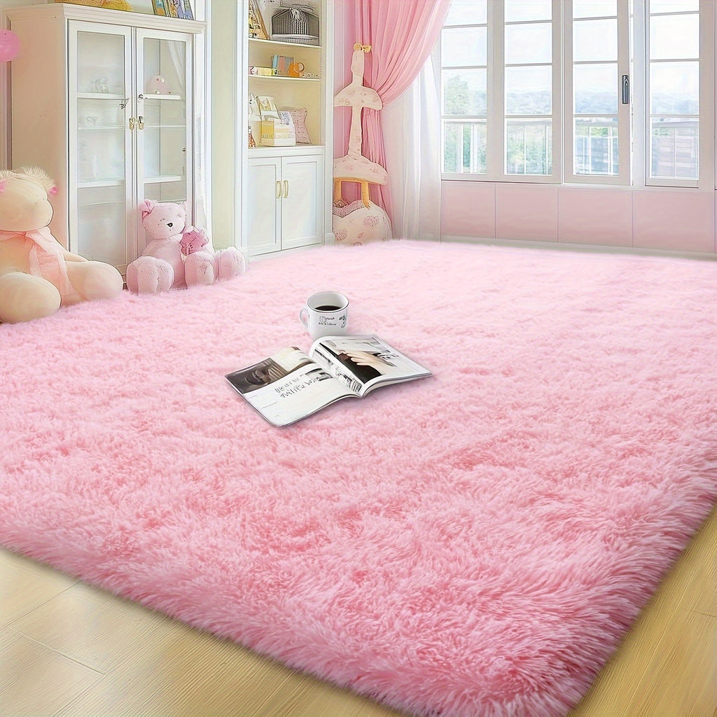 Pink Soft Shaggy Area Rug for Living Room & Bedroom - Fluffy Non-Slip Thickened Carpet for Bedroom, Dormitory & Home Decor, Moisture Resistant Easy Clean in 4x6, 5x8, 6x9, 8x10 Ft