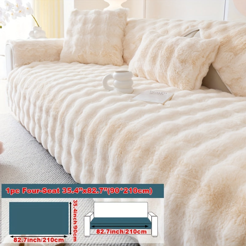 Plush Sofa Cover Rabbit Fur Like Cushion – Anti-Slip Wear-Resistant Pet Friendly Sofa Protector, 450-500GSM Polyester, Machine Washable, Home Decor