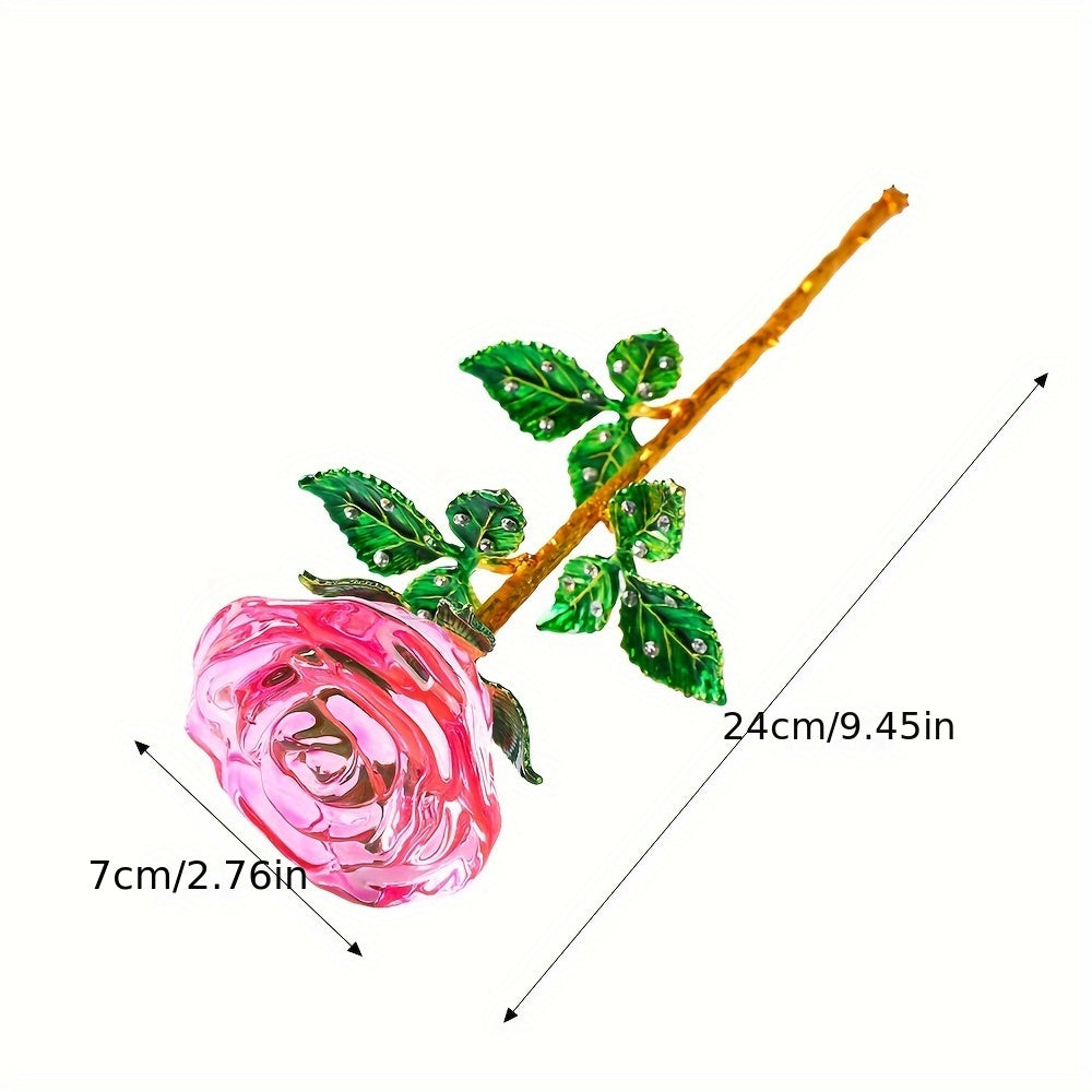 Crystal Rose Decorative Accent Flower Sculpture, Single Stem Glass Rose Home Decor Ornament, Indoor Outdoor Room Decoration, Valentine's Day Christmas Birthday Gift for Her Him – 4 Colors