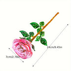 Crystal Rose Decorative Accent Flower Sculpture, Single Stem Glass Rose Home Decor Ornament, Indoor Outdoor Room Decoration, Valentine's Day Christmas Birthday Gift for Her Him – 4 Colors