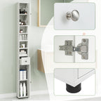 Tall Narrow Storage Cabinet with Doors Drawer & Adjustable Shelves – Freestanding Linen Tower for Bathroom Hallway Entryway Small Spaces