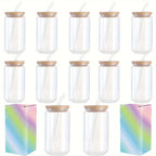 Sublimation Glass Tumbler Bulk Set 12 Pack with Bamboo Lid Straw & Brush – 16oz Clear or Frosted Cups for DIY Crafts, Parties & Everyday Drinking