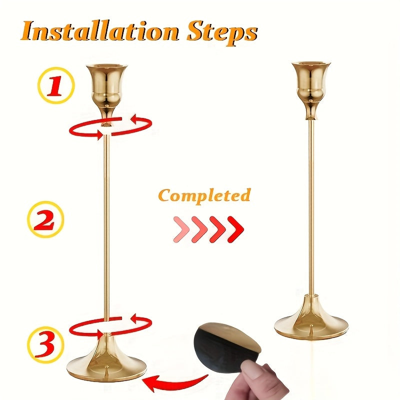 Copper Taper Candle Holders Set 30/36/48 Pcs Retro Minimalist Candlestick for Dining Table Wedding Birthday Christmas Fireplace Home Decor
