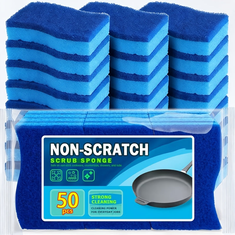 Non-Scratch Dishwashing Sponge 50 Pack Bulk Kitchen Sponges for Dishes Pots Pans Surfaces Scrub Sponge Removes Stuck-On Food Without Scratching Daily Cleaning