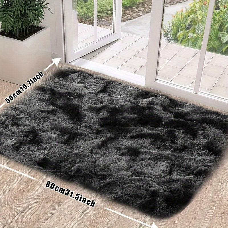 Tie-Dye Plush Mat Soft Absorbent Non-Slip Machine Washable Floor Mat for Living Room Bedroom Bathroom Dark Gray Black Light Gray Pink