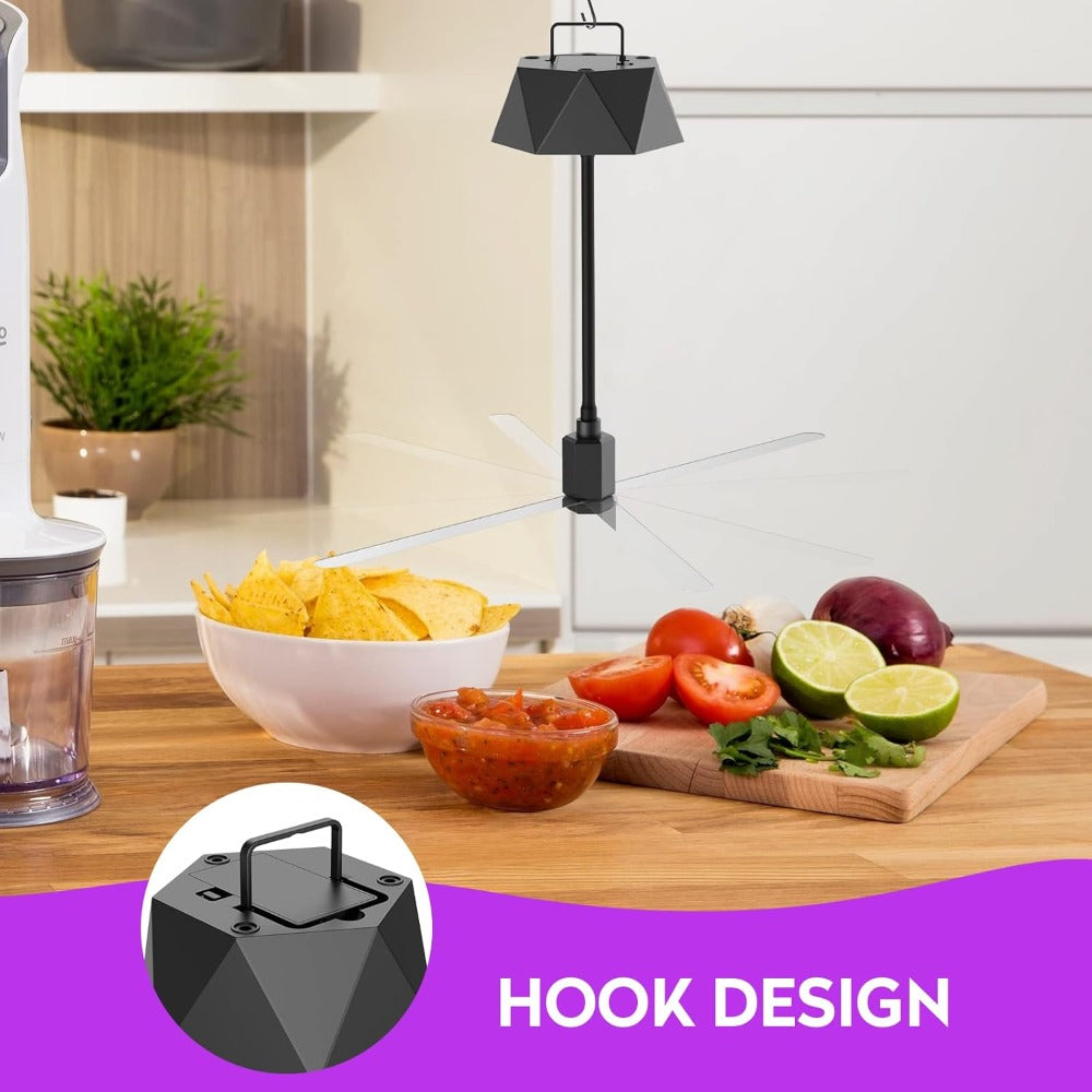 Holographic Blade Table Fly Fan – Silent 360° Rotating Fly Repellent Fan for Outdoor & Indoor Use | Picnics, BBQ, Parties, Restaurants & Kitchens | 2-Pack or 4-Pack