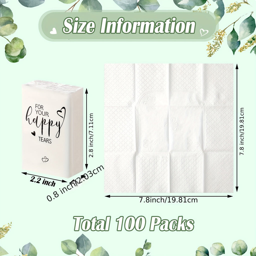 Happy Tears Tissues 100 Pack Mini Pocket Size 3-Ply Facial Tissues Bulk Wedding Favors Party Supplies Graduation Ceremony Guest Welcome Bags Travel Size Tissues for Purse Car Luggage Everyday Use