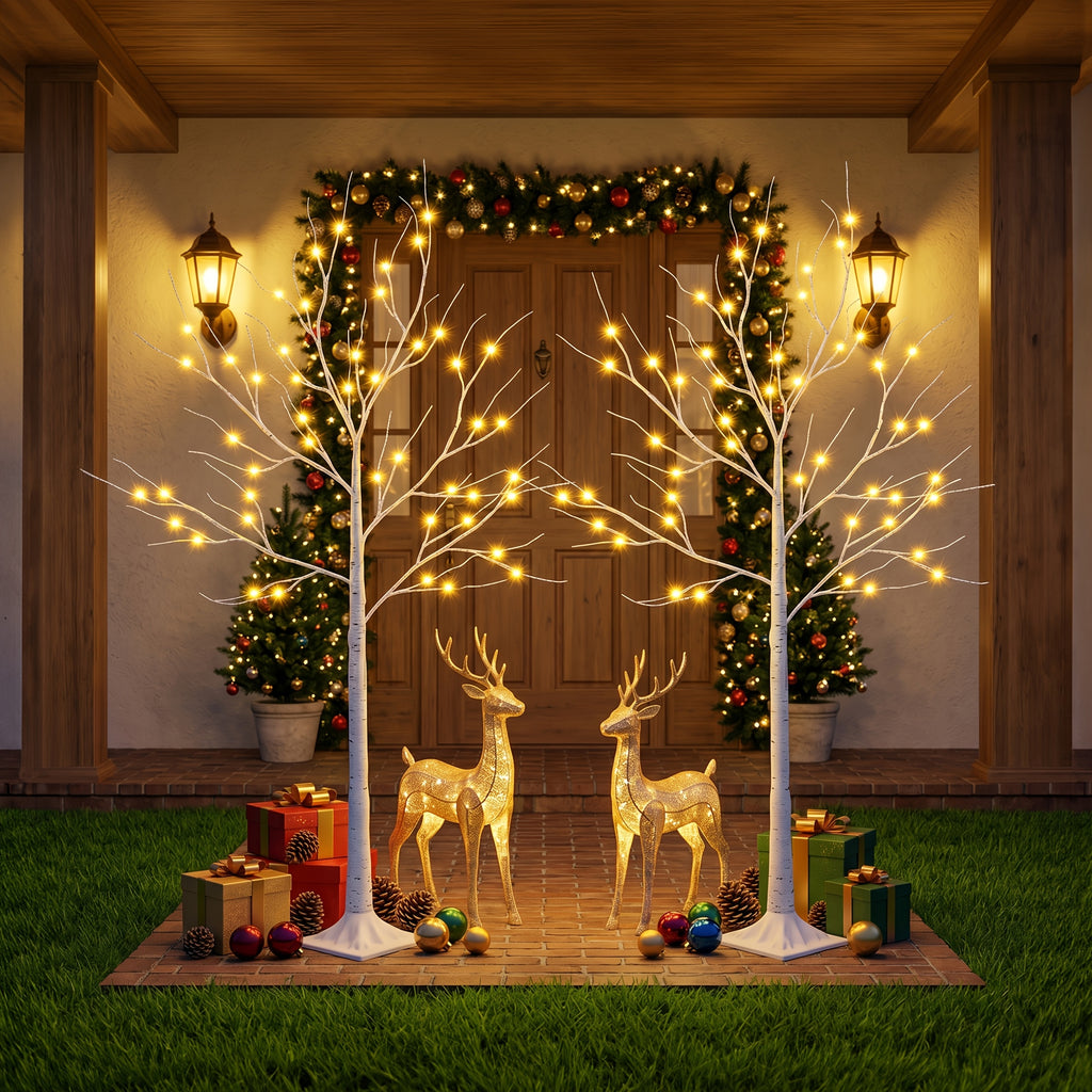 Lighted Birch Tree Warm White Fairy Lights 4ft 5ft 6ft 8ft Tall Artificial Prelit Tree Plug In Clear Lights Sturdy Base for Indoor Outdoor Christmas Wedding Easter Home Decor