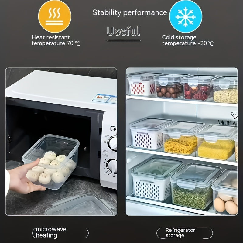 Food Storage Containers Set 6-Piece BPA-Free with Drain Baskets & Lids - Leak-Proof Freezer-Safe Crisper Boxes for Fruits, Vegetables & Meal Prep Leftovers, Reusable Kitchen Organizers