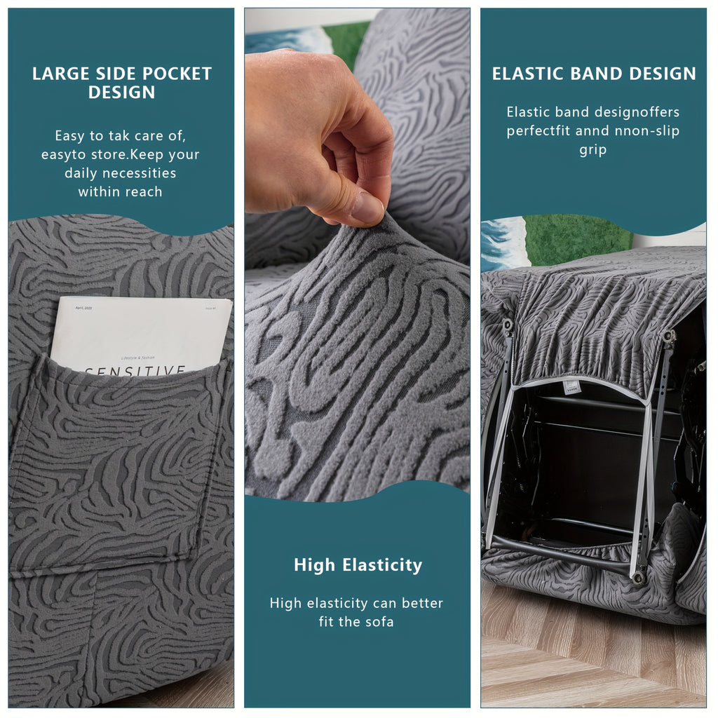 Recliner Cover Stretch Fleece 4pcs Set for Single Seat Recliner Chair - Polar Fleece 200-250gsm Washable Elastic Bottom Sofa Protector for Home Office Hotel, 5 Colors, All Season
