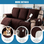 Recliner Slipcovers 3pcs Set – Waterproof Non-Slip Elastic Quilted Recliner Chair Cover Furniture Protector for Living Room Bedroom Office, Valentine's Day Gift Home Decor
