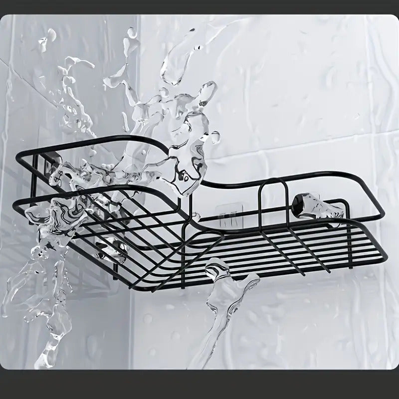 Corner Shower Shelf Wall Mounted Stainless Steel Bathroom Organizer, Multi-Compartment Caddy for Shampoo Conditioner Cosmetics, Anti-Rust Space-Saving Design, Black or White, Modern Shower Storage