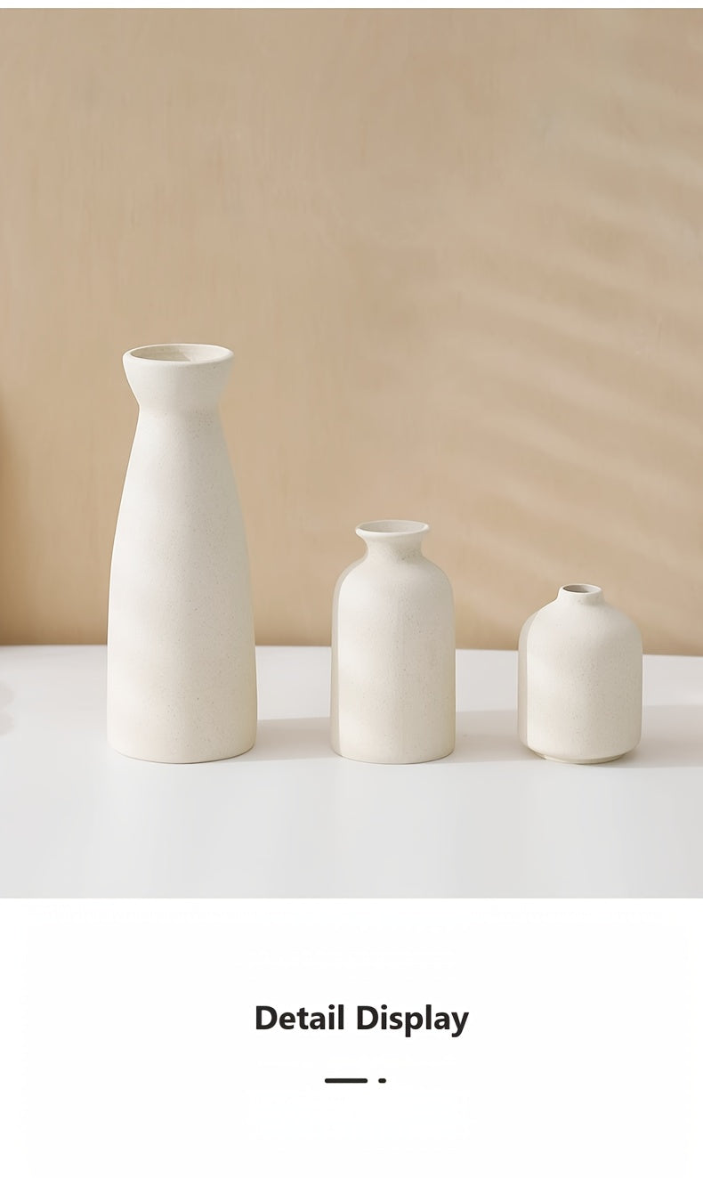 Boho Ceramic Vase Set 3pcs Matte Nordic Minimalist Geometric & Floral Designs, Decorative Vases for Living Room, Entryway, Bookshelf, TV Console & Bathroom Vanity, Holiday & Birthday Gift