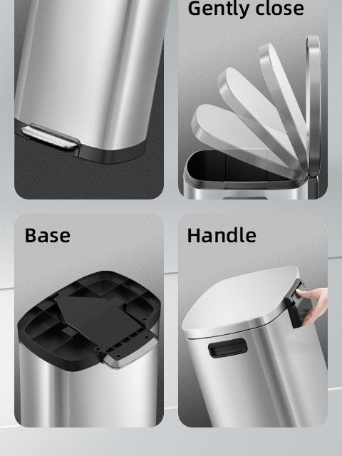 13-Gallon Stainless Steel Trash Can with Soft-Close Lid & Foot Pedal, Fingerprint-Resistant Kitchen Garbage Can with Removable Inner Bucket, Odor-Proof Touchless Waste Bin for Kitchen Bedroom Office – 2 Colors